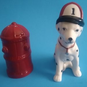 Ceramic Dalmatian and Hydrant Salt Pepper Shakers